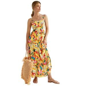 FARM Rio Anthropologie Colorful Tropical Toucan Maxi Dress Yellow Large Vacation